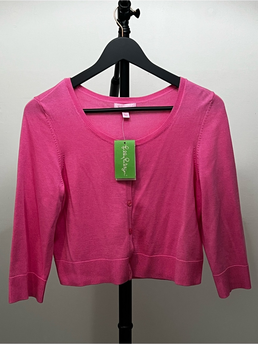 Lilly Pulitzer Hillary Cropped Cardigan Sweater 3/4 Sleeve Pink Size L NWT